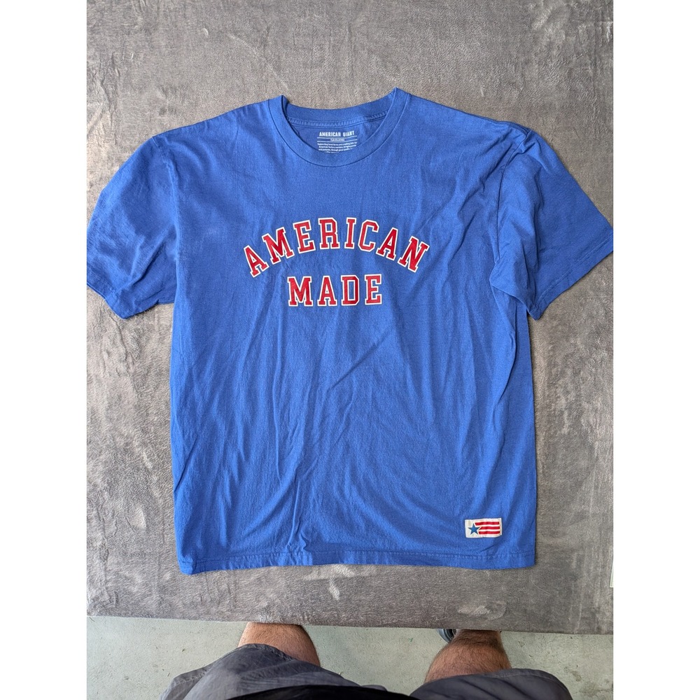 American Giant Blue American Made Graphic T-Shirt XXL USA Cotton Flag Collection